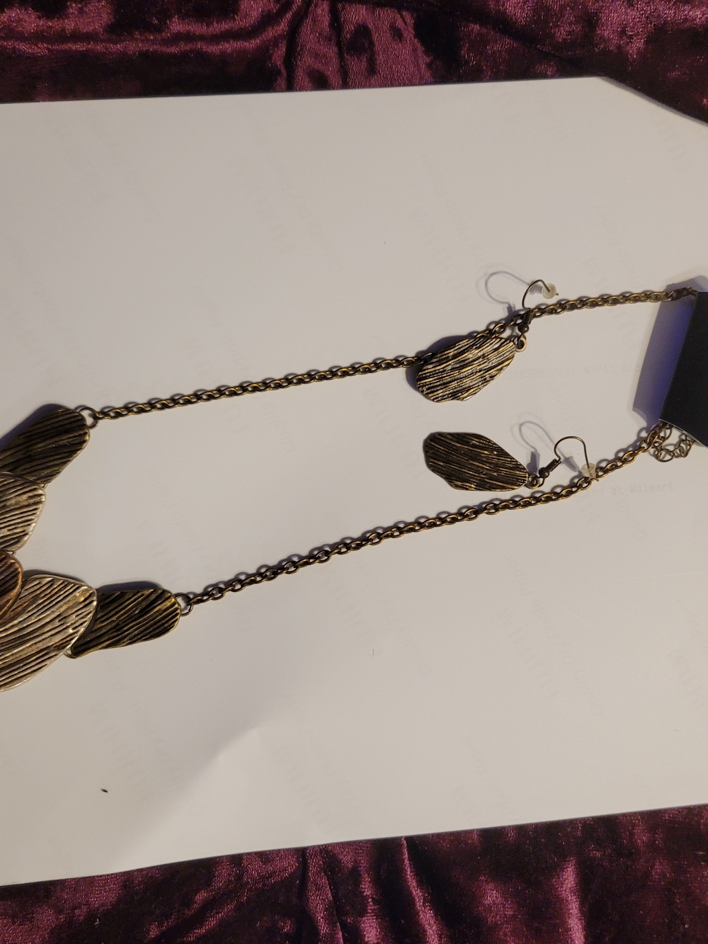 paparazzi Antique-Look Gold Textured Leaf Necklace & Earrings